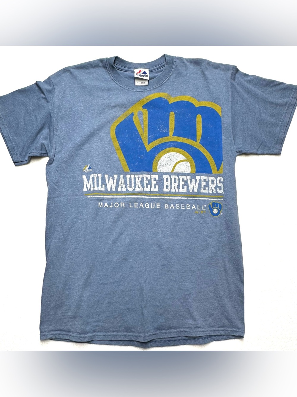 Vintage Majestic Milwaukee Brewers MLB Logo T Shirt Men’s Medium Blue 50/50